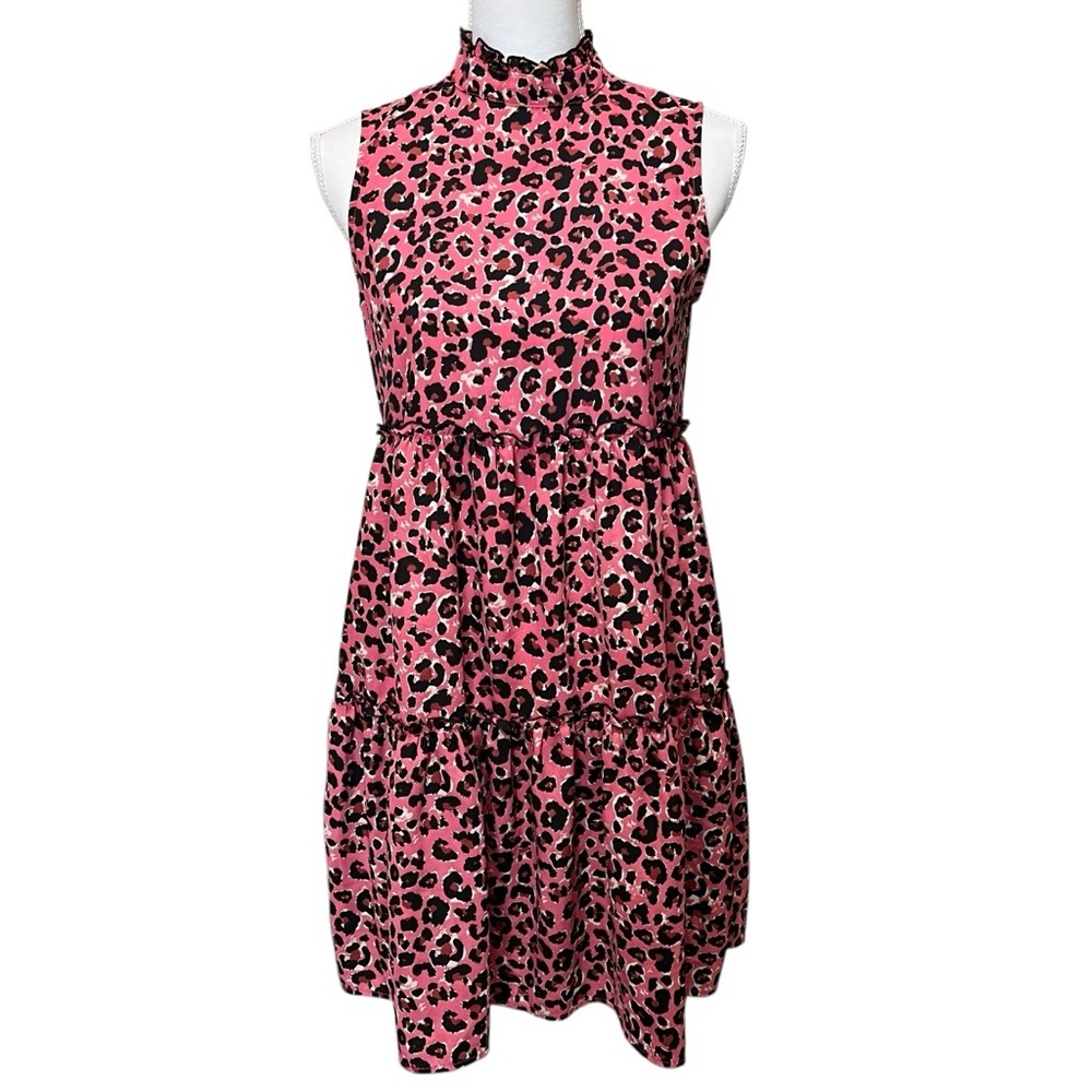 Uncle Frank Pink Leopard Print Sleeveless Dress‎ High Neck Animal Print Size XS